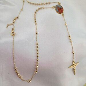 18K Gold Plated Jesus and Maria Cross Rosary Ball Beades Chain Necklaces